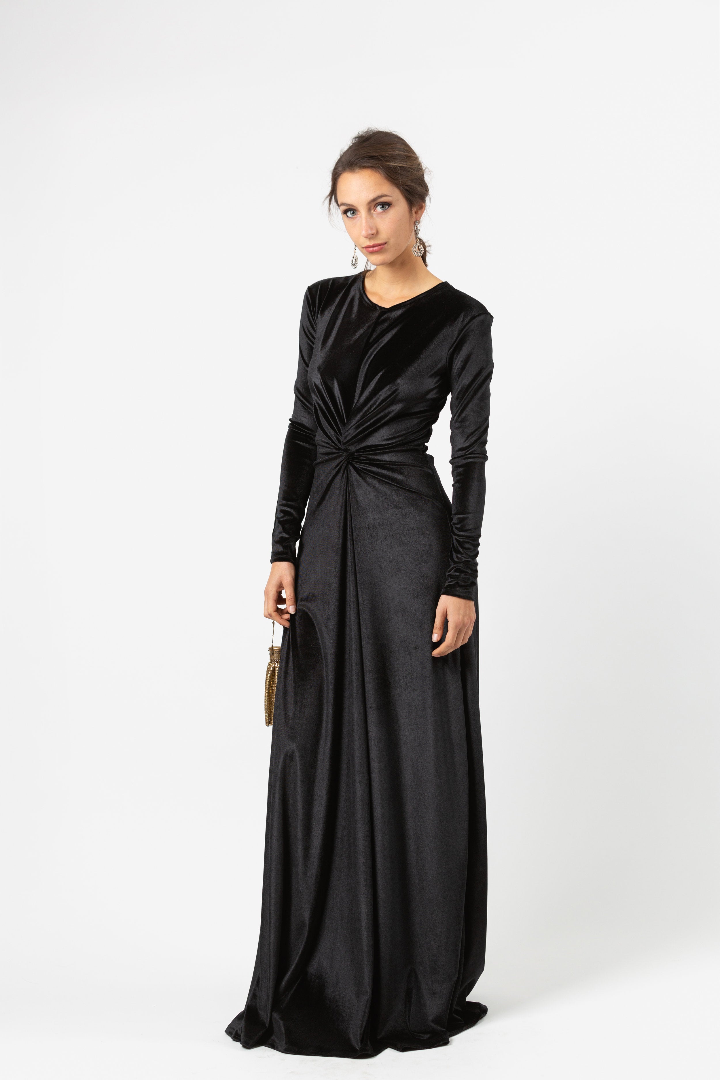 Long Sleeve Draped Maxi Velvet Dress Black - Luxe Velvet Dresses and  Celebrity Inspired Dresses